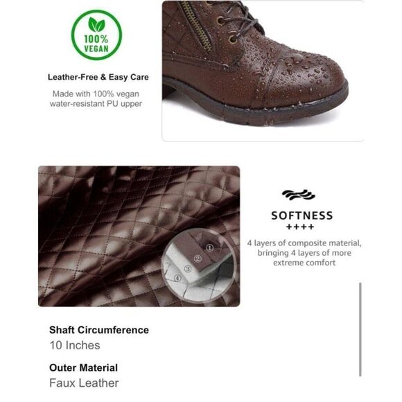 Stq Womens Solid Brown Vegan Combat Boots Quilted Leather 7 - Picture 5 of 9